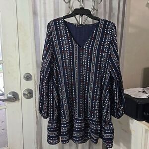 Very J dress. Size L, with pockets. Knee length.  Brown white and blue colors
